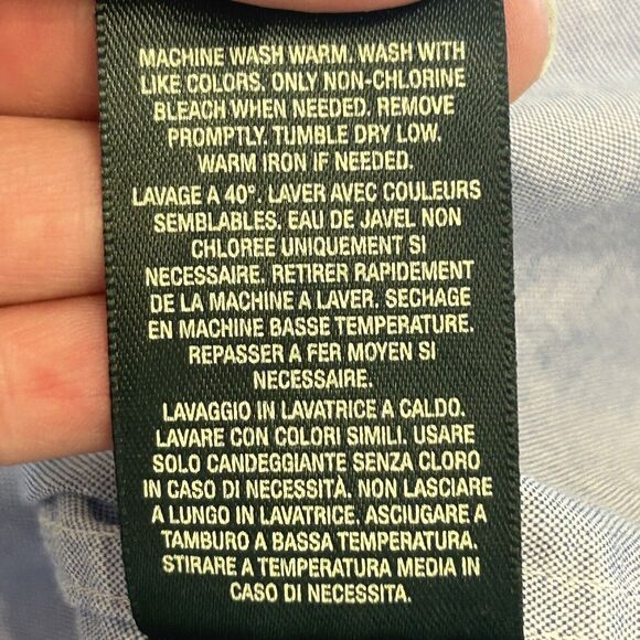 RALPH LAUREN Blue Chambray Button Up Shirt Crescent Logo Youth 14 Preppy Boys - Picture 6 of 7